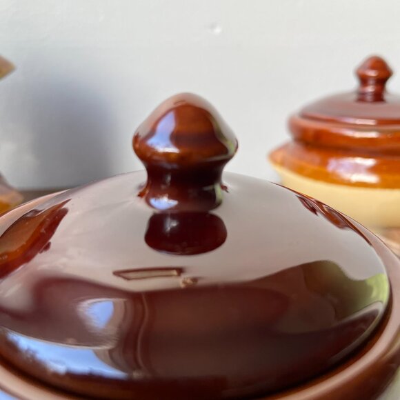 4 Ceramic Individual Pots Crocks Oven Baking Casserole Bean Onion Soup Taiwan - Picture 7 of 15